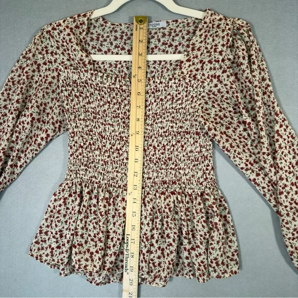 Smocked Square-Neck Blouse in Cream with Red Floral Print - Picture 10 of 10